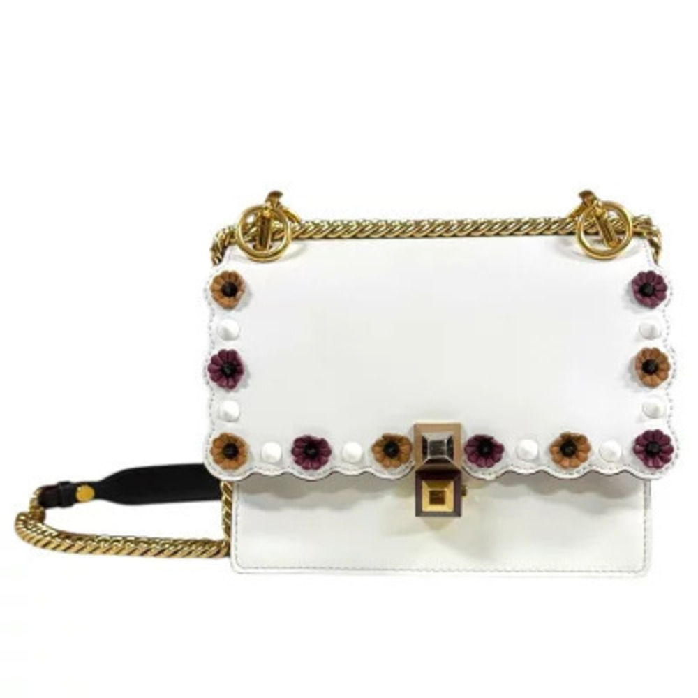 Fendi Kanai Shoulder Bag Leather White Chain